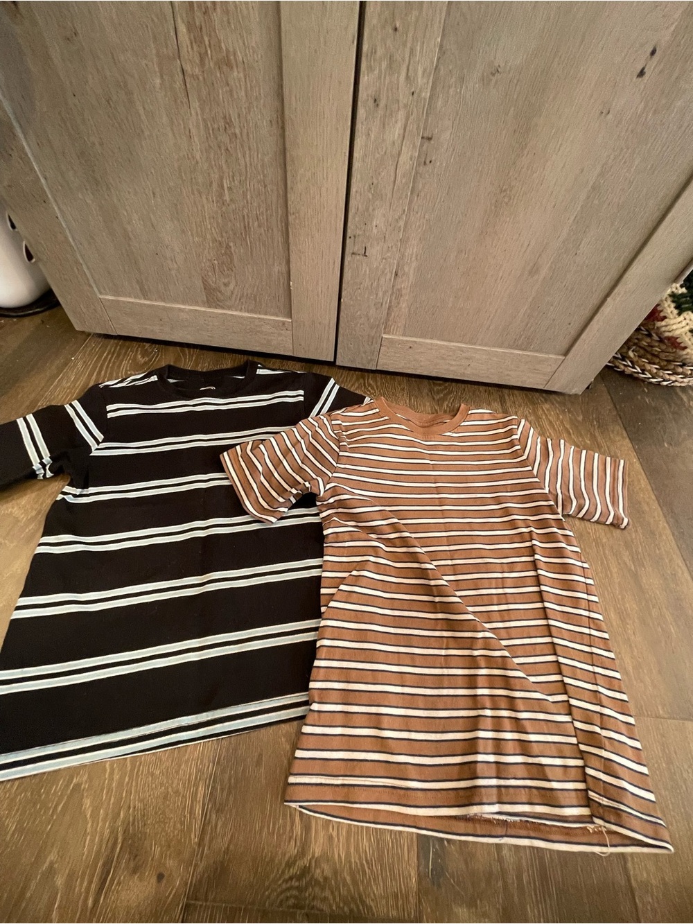 Kids Striped Short Sleeve Dress - Brown/White